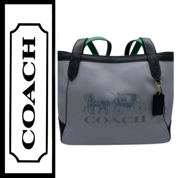 COACH Tote NWT Colorblock With Horse Carriage Twilight Pebble Leather C5676